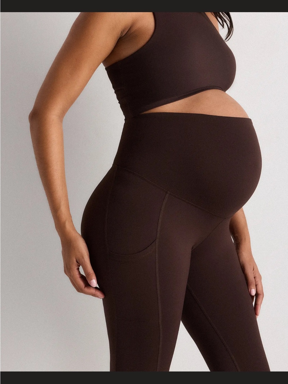 Quince Ultra-Form Maternity Pocket Leggings - Espresso Dark Brown Sz M - Picture 3 of 13